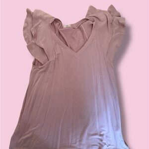 JODIFL Pink Flutter Sleeve Ruffled Blouse